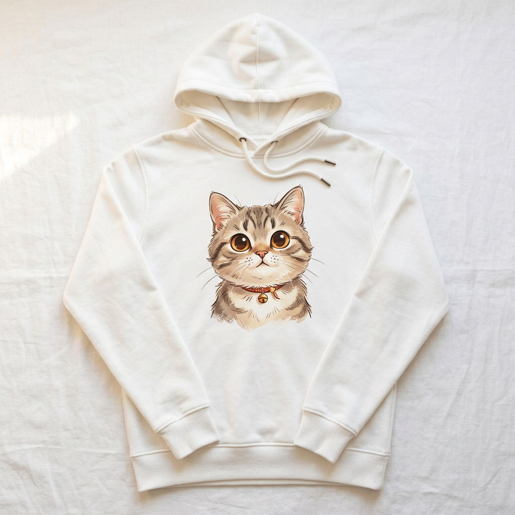 Hoodie blanc avec portrait illustré de chat